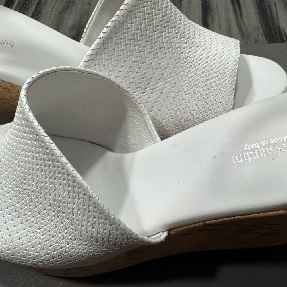 Nero Giardini Loira Bianco Textured Leather Platform Cork Ankle Strap Wedges - Picture 9 of 12